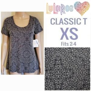 NWT LuLaRoe XS S Optical Illusion Classic T Tee Black Crosses Mandalas Top